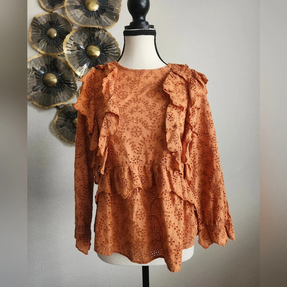 The Great. Orange Ruffle Eyelet Top Size 0 - Picture 1 of 13